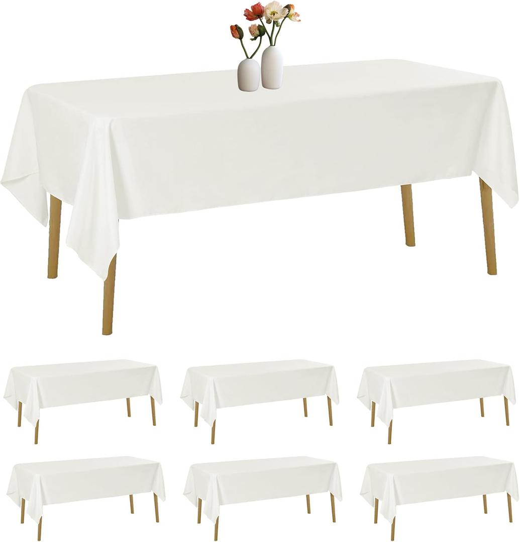6 Pack Rectangle Tablecloth 60 x 120 Inches Ivory Table Cloth Stain and Wrinkle Resistant Washable Polyester Fabric Table Cover for Party, Wedding and Banquet Decoration