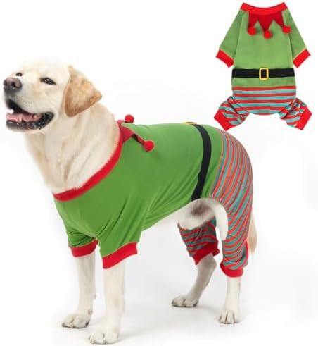 Mihachi Christmas Dog Pajamas, Pet Costume Elf Dog Costume Clothes for Small Large Soft Pet Pjs Winter Warm Jammies Dog Sweater, Stretchy Elf Clown Apparel for Puppy Christmas Party Supplies, Green XL