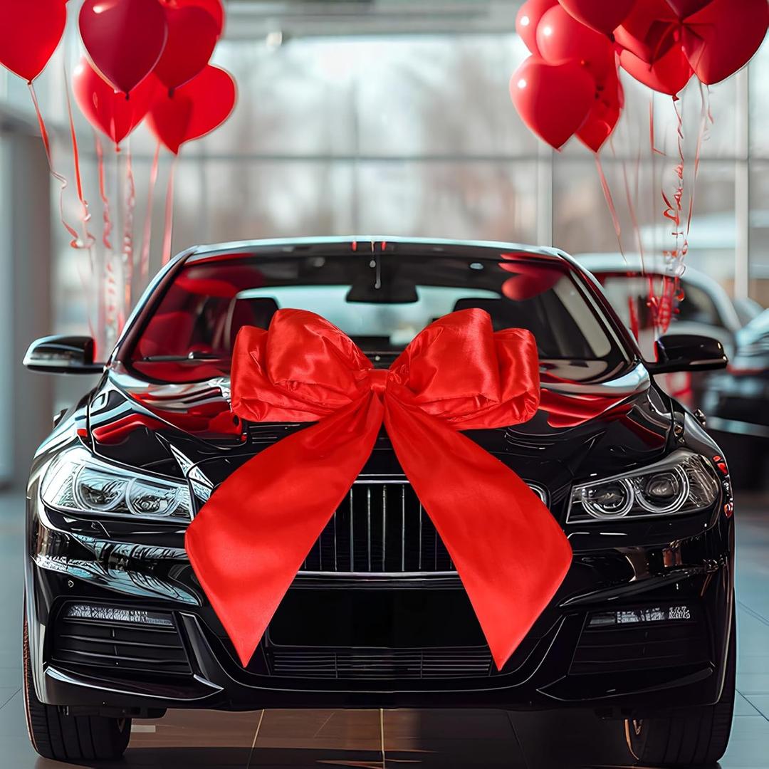 30 Inch Giant Car Bow Big Silk Bow for Gift Decor Extra Large Bow with Non Scratch Magnet for Door Car Red Bows for Happy Birthday Sweet Party Wedding Reception