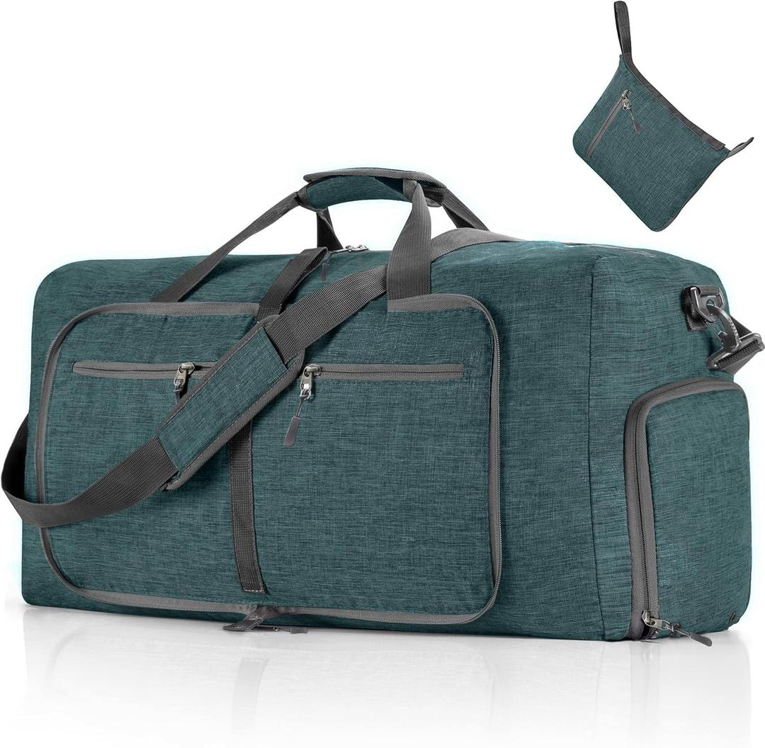 Travel Duffle Bag for Men, 65L Foldable Travel Duffel Bag with Shoes Compartment Overnight Bag for Men Women, Green