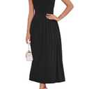 LUNAMODA 2026 Summer Formal Dresses for Women Casual Ruched Maxi Dress Sleeveless Drop Waist Boat Neck Long Flowy Sundress Black, Medium