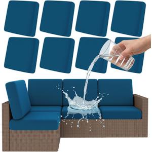 Smiry Waterproof Patio Cushion Covers, Stretch Outdoor Couch Slipcovers Replacement Washable Furniture Protector Sofa Chair Seat Cover for Dogs and Pets (8 Pcs, Peacock Blue)