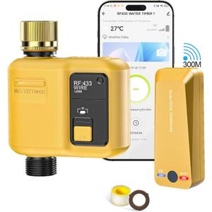 WiFi Water Timer 1 Zone for Garden Hose, Smart Sprinkler Timer with 984ft RF Range, Smart Lawn Watering System Irrigation Controller, APP/Voice Control, Rain Delay, Automatic/Manual Irrigation
