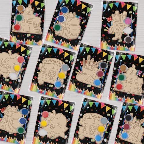 SYUCVQI Back to School Wooden Crafts Set for Kids (12 Pcs) - First Day of School Gifts for Student Coloring Ornament Crafts for Welcome Back to School DIY Classroom Activities Games Supplies