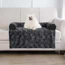 Calming Medium Dog Bed for Couch, 35 x 31 inch Removable Couch Cover for Dogs Washable, Non-Slip Fluffy Plush Dog Sofa Mat for Furniture Protector - Dark Grey