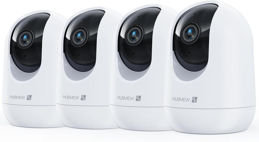 MUBVIEW Pet Camera with Phone App, Indoor Security Camera, 2.4/5GHz WiFi Cameras for Home Security, Wired Cameras for Dog/Elder/Baby, Motion Tracking, PT, 24/7, Two-Way Audio, 2K Night Vision (4 Pack)