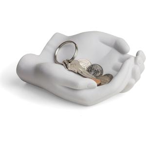 Danya B. CSK8076 Handle with Care Hands Holder, White Poly Resin Decorative Tray, Key Ring Jewelry Candle Trinket or Candy Dish, 5.25" W