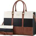 LOVEVOOK Laptop Bag for Women, 15.6 Inch Work Bags for Women, Vintage Leather Laptop Tote Bag, Waterproof Computer Bags with Clutch Purse, Large Capacity Briefcase, Business Office Handbag for Work (Black - Brown - Beige)