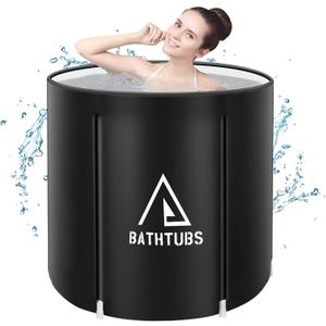 STARBRILLIANT Portable Foldable Bathtub, Collapsible Adult Travel Bath Tub for Camping, Home & Spa, Space-Saving Storage, Durable PVC Material (Black, 27inch)