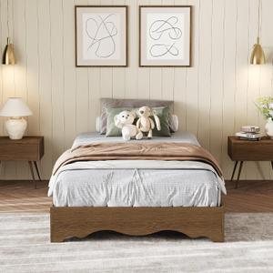 Garvee Twin Wood Platform Bed Frame, Wood Bed Frame Without Headboard, Wave Edge Bed with Sturdy Slat Support, Noise-Free Design, No Box Spring Needed, Easy Assembly | Wave Edge Bed with Sturdy Slat Support, Noise-Free Design, No Box Spring Needed, Easy Assembly