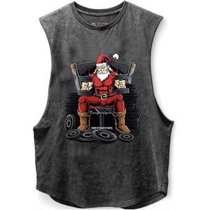 Workout Santa Claus Scoop Bottom Cotton Tank,Novelty Sleeveless T-Shirt,Fitness Heavy Duty Training Tank Top Black, L