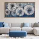 Dandelion Wall Art Blue Canvas Print Picture Framed Wall Art for Living Room Large White Flower Flora Home Decoration Modern(With Soild wood dark framed) Bedroom Artwork Wall Decor, 24×48IN-Dark Framed