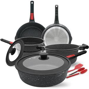 Bobikuke Pot and Pan Set 10-Piece Non-Stick Frying Pan 28/24/20 cm with Removable Handle, Saucepan 18 cm + Steamer, 4.7 L Cooking Pot with Universal Lid Cookware Set for All Hobs