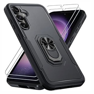 Janmitta for Samsung Galaxy S23 FE Case with 2 Pcs Screen Protector, Heavy Duty Shockproof Full Body Phone Cover Built in Rotatable Metal Ring Holder Kickstand, 2023 Black Matte