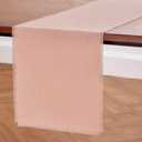 Solino Home Linen Misty Pink Table Runner 48 Inches - Fringe, 100% Pure Linen Small Table Runner 14 x 48 Inch Ideal for Dresser and Coffee Tables, Spring, Summer