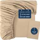 LANE LINEN 100% Organic Cotton Twin Fitted Sheets, 2-Piece Set (1 Fitted Sheet, 1 Pillowcase), Percale Weave, Ultra Soft, Breathable, Fits Mattress Upto 15' Deep - Linen (No Flat Sheet)