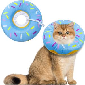 Cat Cone Collar Soft, Adjustable Cat Recovery Collars Kitten Cones to Stop Licking, Cute Donut E Collar After Surgery, Anti-Lick Wound Healing Elizabethan Collar for Kittens(Donut Blue, Medium)