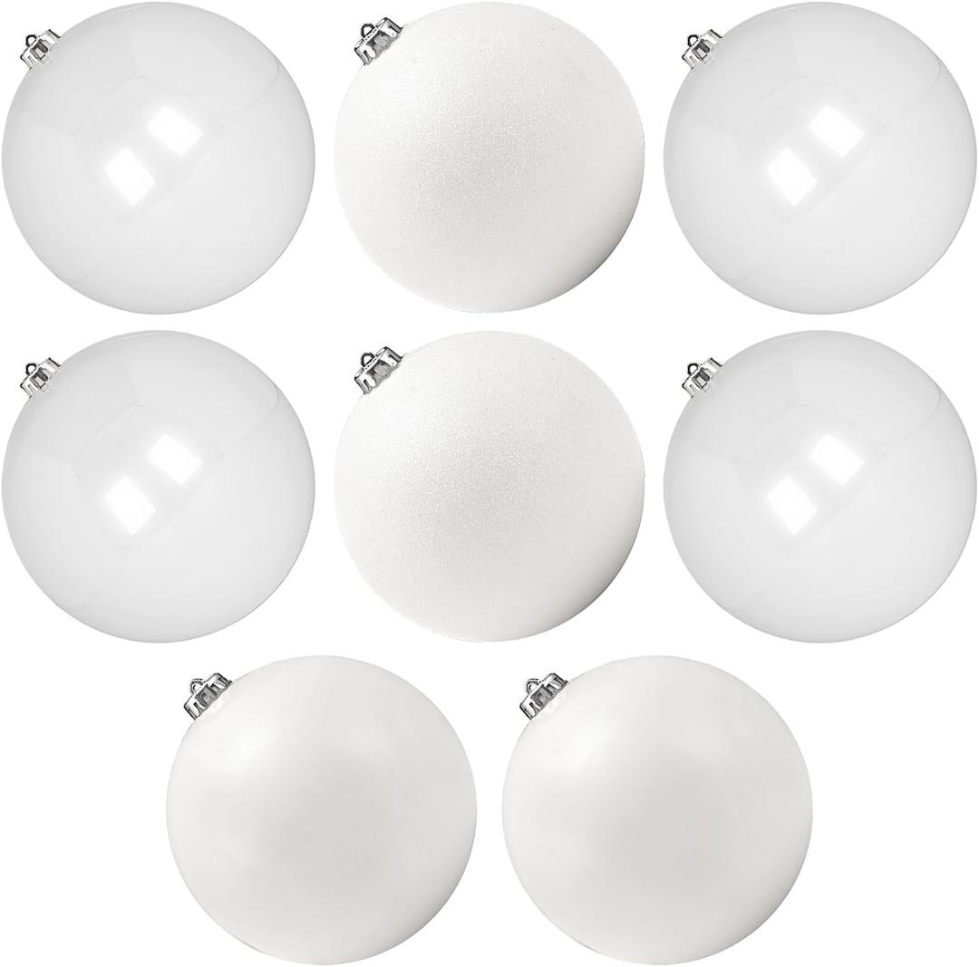 Extra Large Size Outdoor Christmas Ornaments, Oversized Huge Big Shatterproof Xmas Christmas Plastic Balls for Outside Lawn Yard Tree Hanging Decorations (8"/200mm, White, 8 Packs)
