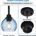 3 Pack Dining Room Light Fixture with Blue Striped Swirl Globe Glass, Stylish Kitchen Island Hanging Pendant Light Black for Bar Hallway Bedroom, 1-Light