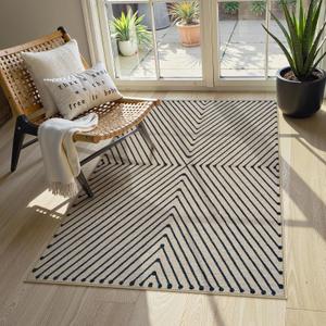 Collive Modern Geometric Easy Jute Outdoor Rug for Porch, 3x5 Washable Entryway Rug Non-Slip Woven Kitchen Carpet, Farmhouse Nautral Indoor Door Mats for Bedroom Backyard Front Decor (Black and Nature/Geometric)