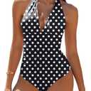 AI'MAGE Women's One Piece Swimsuit Tummy Control Halter Ruched Bathing Suits (Large, Polka Dots)