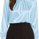 Neweek Womens Satin Blouses Long Sleeve Mock Neck Elegant Pleated Silk Shirts Tops for Business Casual Work (M)