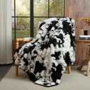 Lotus Karen Faux Fur Throw Blanket Cow Print-Black, Fluffy Fuzzy Plush Bubble Blanket for Couch, 108x90 Inches Cozy Shaggy Rabbit Blanket, Luxury Decorative Gifts for Sofa Bedroom Living Room.