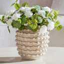 DN DECONATION Beige Rustic Farmhouse Vase, 8.2 Inch Textured Boho Vase for Home Decor, Cement Decorative Flower Vases with Rope Knots for Living Room, Table Centerpiece, Shelf, Mantel Decoration