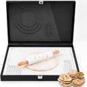Geetery Roti Box with Lid, Roller, Silicone Baking Mat for Rolling Roti 19.7 x 15.8 x 3 Inch Roller Rotibox, Non Slip Kneading Board for Kitchen Chapati, Paratha, Puri, Dough Pie Crust Pastry