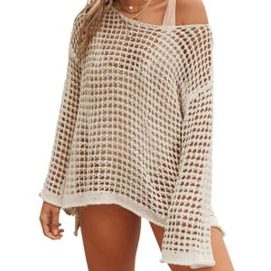 Beach Coverup for Women Bathing Suit Coverup Long Sleeve Beach Cover Up (X-Large, Apricot)