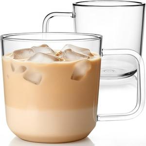 Aquach Glass Cups Coffee Mugs, 20 oz Large Clear Drinking Glasses, Dishwasher & Microwave Safe, Everyday Use for Coffee Tea Juice, Home Office Kitchen Essentials, 2-Pack