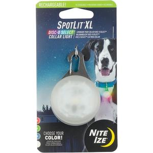 Nite Ize SpotLit Rechargeable Collar Light - Carabiner Keychain Clip with LED Light - Clip Color-Changing Light for Dog Collars XL Disc-O Select-Rechargeable