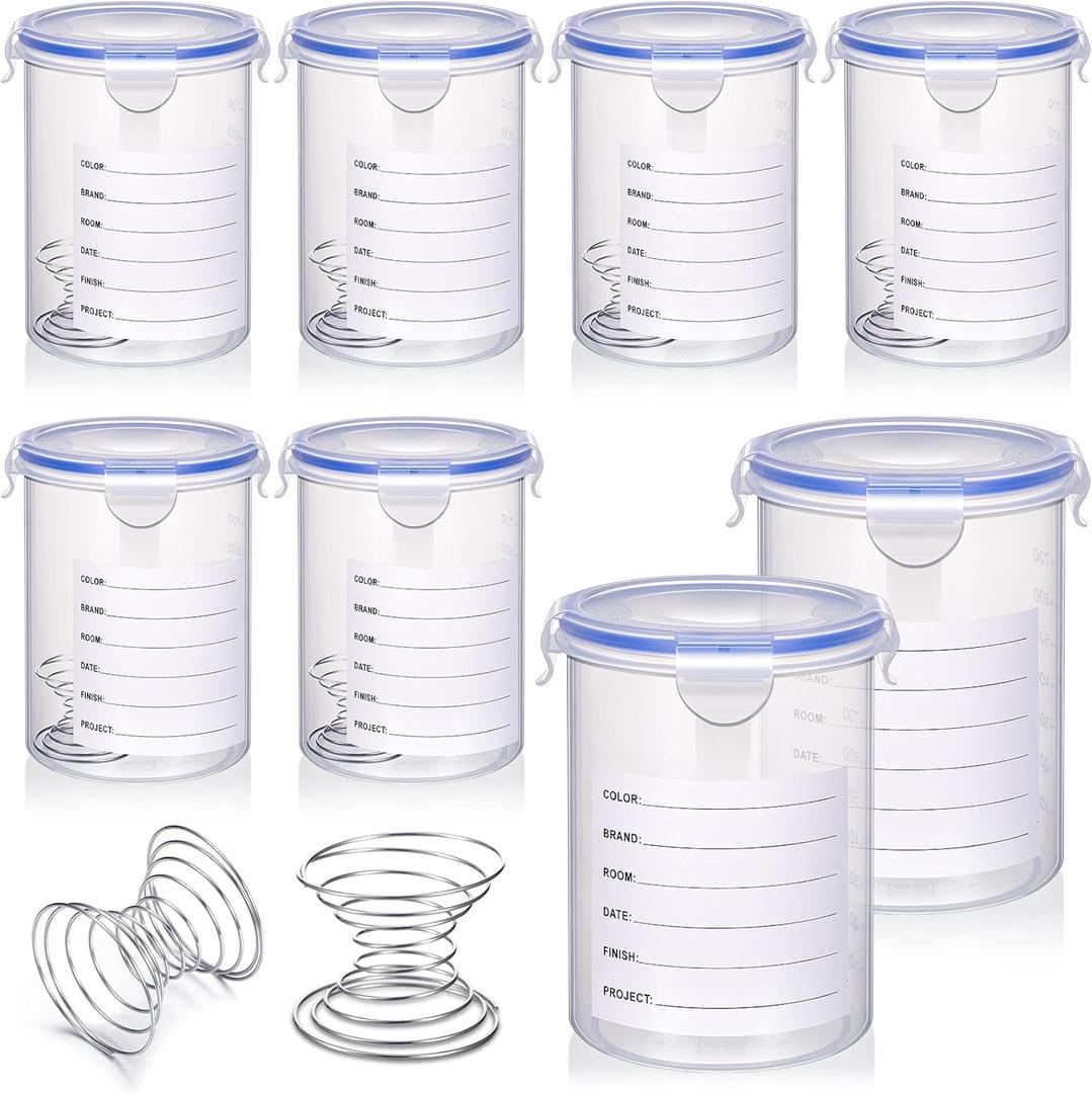 Remerry 8 Sets Paint Container with Stainless Steel Mixing Ball Touch up Storage Cups with Lids Paint Containers Storage Airtight for Repainting (1000 ml)
