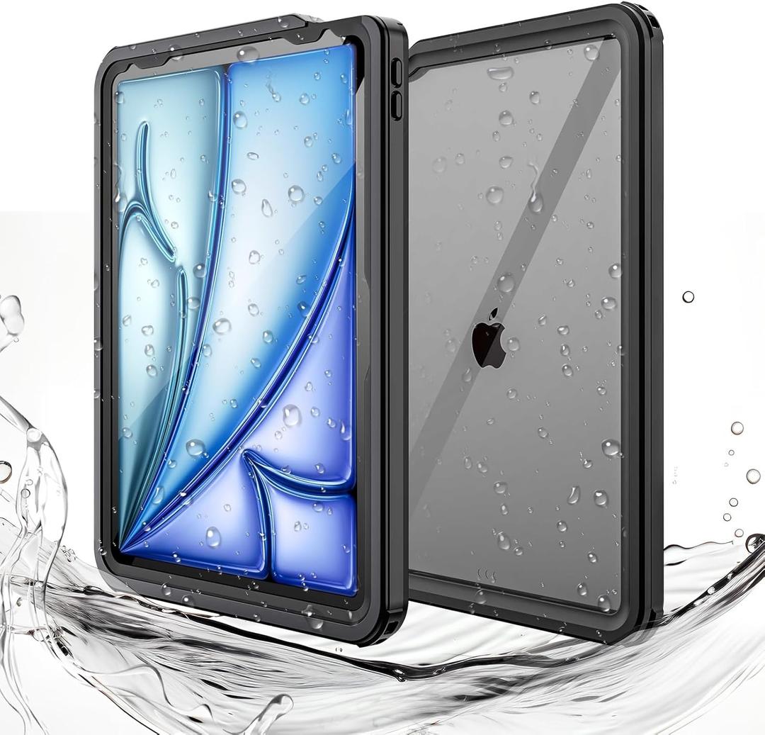 Miimall Waterproof Case for iPad Air 11 inch M2 2024, IP68 360 Full-Body Ultra-Thin, Built-in Screen Protector, Shockproof Dust/Snow Proof Cover, Black