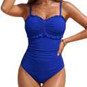 BMJL Tummy Control Swimsuits for Women One Piece Textured Modest Beach Vacation Swim Suit Adjustable Straps(M,Blue)