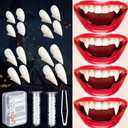VOVEA Vampire Teeth Fangs, Realistic Vampire Fangs 8 Pairs 4 Sizes Best Value Pack with Adhesive(Practice Needed), Halloween Vampire Accessories Costume Cosplay Fake Vampire Teeth for Adult Halloween