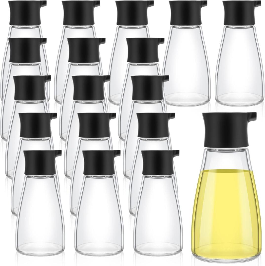 Tanlade 18 Pcs Soy Sauce Dispenser Leakproof Cruet Dispenser Set Small Sauce Bottles Glass Soy Container Oil Dispensing Bottles Seasoning Vinegar Cruet with Lid for Kitchen Cooking, Black