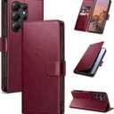 Wallet Case for Samsung Galaxy S25 Ultra with RFID-Blocking Credit Card Holder, PU Leather Folio Flip Cover Women Men Protective Phone Case Compatible with Samsung S25 Ultra, Wine Red