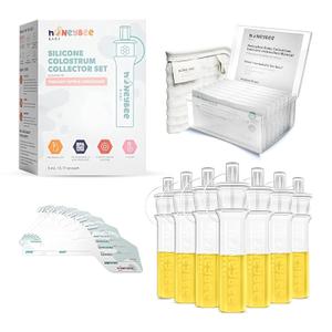 Colostrum Collector Kit | Reusable Silicone Breast Milk Collector for Harvesting Colostrum Breastmilk, Pre-Sterilized Includes Storage Case & Cotton Wipe | Set of 7 Collectors, 5mL Each