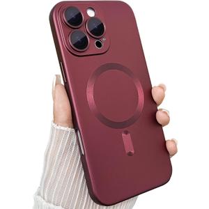 ankofave Magnetic for iPhone 16 Pro Case, with Camera Lens Protector, Compatible with Magnetic, Slim Shockproof Bumper Soft Silicone Metallic Lustre Phone Case for iPhone 16 Pro, Red