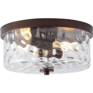 Hammered Glass Oil Rubbed Bronze Flush Mount Ceiling Light,2-Lights Modern Farmhouse Ceiling Lighting Fixture for Kitchen Hallway Bedroom,Indoor Antique Foyer Light