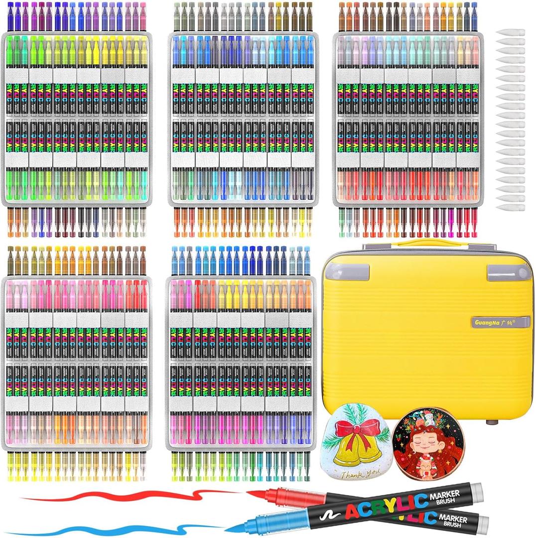 Amamao 360 Colors Acrylic Paint Markers, Soft Brush Tip Pens and Markers, Acrylic Paint Pens for Wood, Stone, Canvas, Glass, Fabric, Egg, Rock Painting and DIY Crafts Art Supplies (360 BOX)