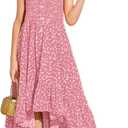 Girls Summer Dress Kids Sleeveless Tie Strap Boho Beach Midi Dress Smocked Ruffle Flowy Sundresses (7-8 Years, Pink)