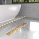 Linear Shower Drain | 24 Inch AISI 304 Stainless Steel Shower Drain, Brushed Gold Linear Drain with Removable Quadrato Grate Cover & Adjustable Feet, Rectangle Floor Drain, in Bathroom Balcony etc