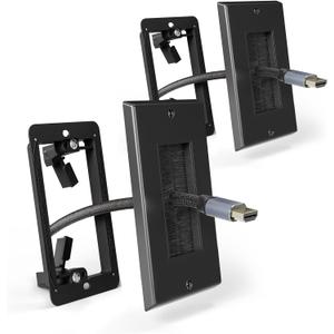 Brush Wall Plate with Mounting Bracket, Cable Pass Through Decorator Cover for Low Voltage Wires, Single Gang Cord Hider for TV Home Theater System, 2 Pack (Black and Black)