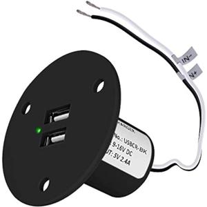Facon 12V RV USB Charger Socket, 5V/2.4A Dual RV USB Outlet, Wall Mount RV USB Charging Port, for RV Trailer Camper Boat Marine Motorhome (Black)