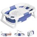 Collapsible Baby Bathtub,Baby Bath Tub with Soft Cushion & Thermometer,Baby Bathtub Newborn to Toddler 0-36 Months,Portable Travel Baby Tub (Blue)