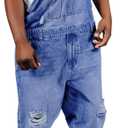 Runcati Men's Denim Bib Overall Ripped Distressed Jean Fashion Casual Adjustable Strap Loose Fit Hippie Jumpsuit (Large, Blue)