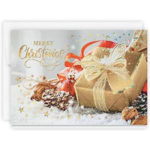 The Gallery Collection, 25 Count Card Pack, Christmas Cards with Foil Lined Envelopes (Snow Dusted Presents), For Business or Consumer