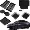 8PCS Center Console Organizer for Tesla Model Y Juniper 2026, Includes Upper & Lower Center Console Trays, Armrest Hidden Storage Box, Wireless Charging Mat, Cup Holder Insert, Car Camera Cover